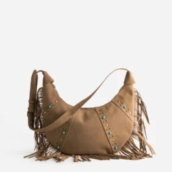 Sac besace marron à franges