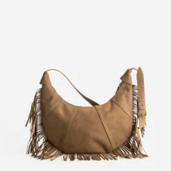 Sac besace marron à franges