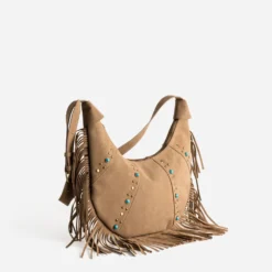 Sac besace marron à franges
