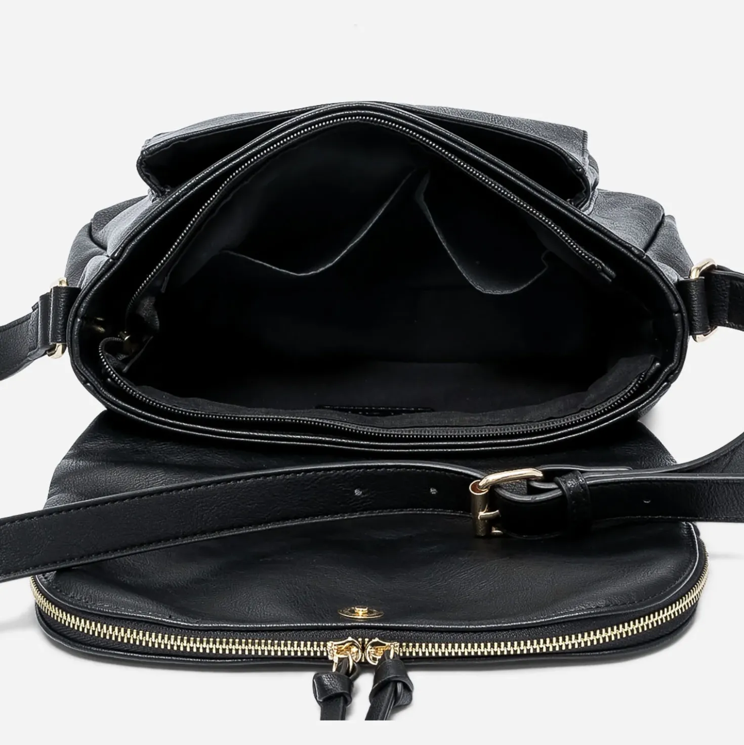 Sac besace noir avec rabat zippé