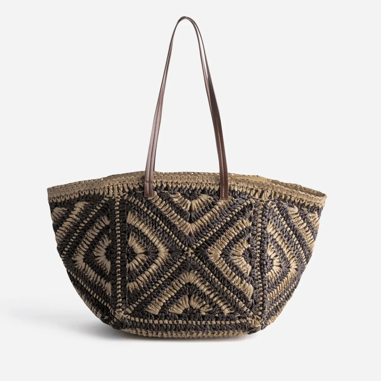 Sac cabas beige et marron tressé