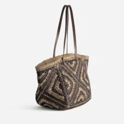 Sac cabas beige et marron tressé