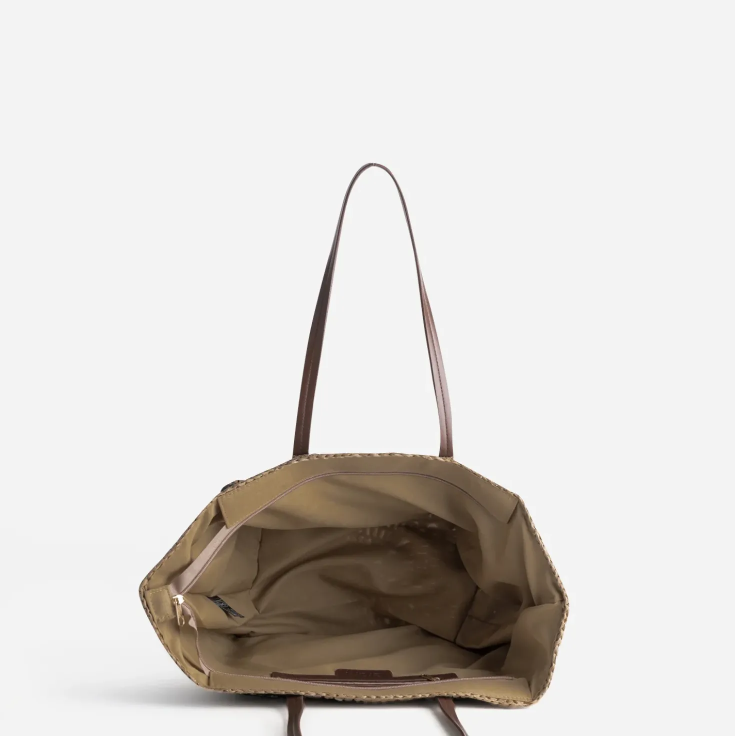 Sac cabas beige et marron tressé