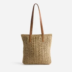 Sac cabas beige foncé paille papier