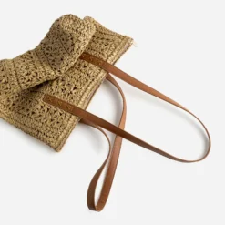 Sac cabas beige foncé paille papier