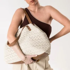 Sac cabas beige tressé
