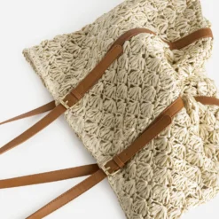 Sac cabas beige tressé