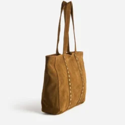 Sac cabas camel cuir velours