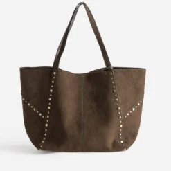 Sac cabas marron suédé décor clous