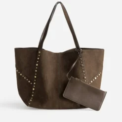 Sac cabas marron suédé décor clous