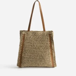 Sac cabas TEXTO beige paille papier
