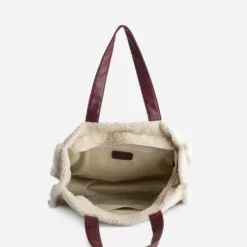 Sac cabas TEXTO écru sherpa anses bordeaux