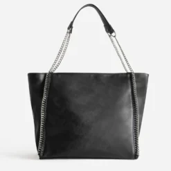 Sac cabas TEXTO noir métalleries argentées
