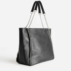Sac cabas TEXTO noir métalleries argentées