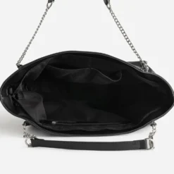 Sac cabas TEXTO noir métalleries argentées
