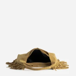 Sac camel cuir velours franges côtés