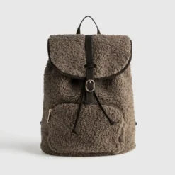 Sac à dos sherpa marron clair à rabat