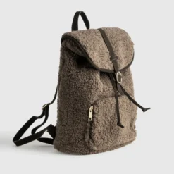 Sac à dos sherpa marron clair à rabat