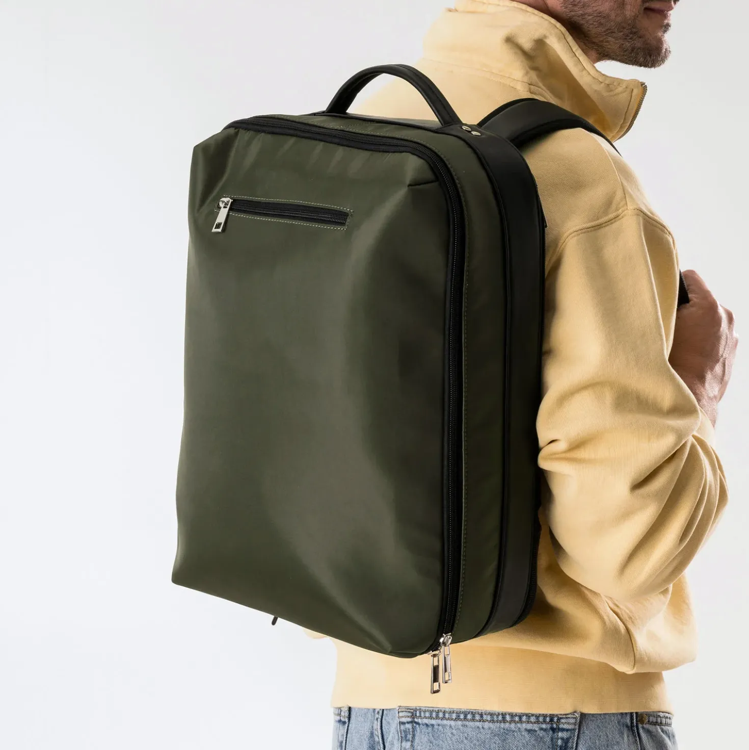 Sac à dos-valise kaki nylon compatible format cabine
