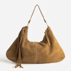Sac Hobo camel cuir velours