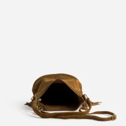 Sac Hobo camel cuir velours détail franges