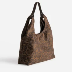 Sac Hobo marron suédé motif léopard