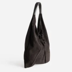 Sac hobo TEXTO marron cuir velours