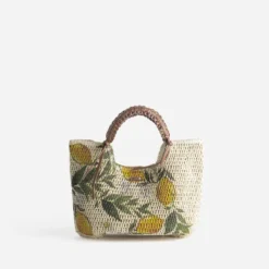 Sac LES TROPEZIENNES beige tressé motif citrons