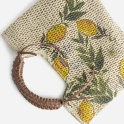 Sac LES TROPEZIENNES beige tressé motif citrons