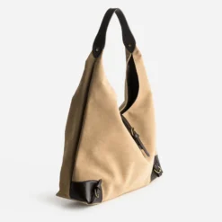 Sac à main beige suédé forme Hobo