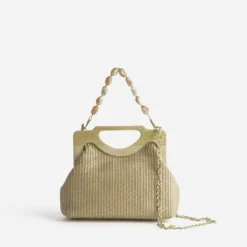 Sac à main beige tressé