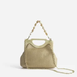 Sac à main beige tressé