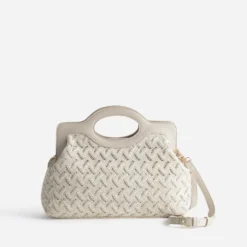 Sac à main beige tressé