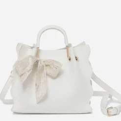 Sac à main blanc à ruban or