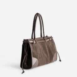 Sac à main marron bi-matière