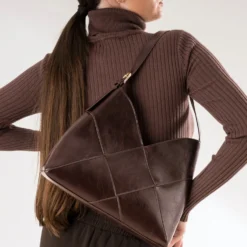 Sac à main marron effet patchwork