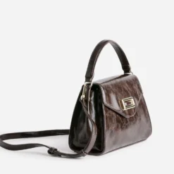Sac à main marron foncé patiné forme trapèze
