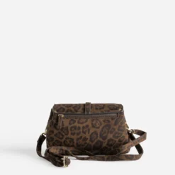 Sac à main marron suédé à motif léopard