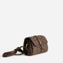 Sac à main marron suédé à motif léopard
