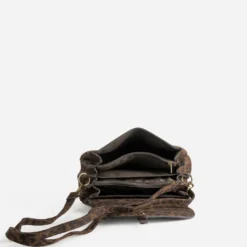 Sac à main marron suédé à motif léopard