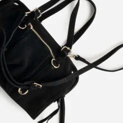 Sac à main noir cuir velours détail franges