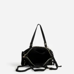Sac à main noir cuir velours détail franges