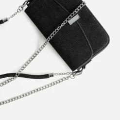 Sac à main noir effet denim