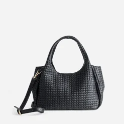 Sac à main noir embossé tressage