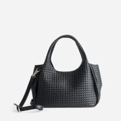 Sac à main noir embossé tressage