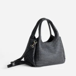 Sac à main noir embossé tressage