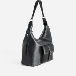 Sac à main noir poche bi-matière