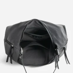 Sac à main noir poche bi-matière