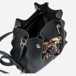 Sac à main noir à ruban imprimé