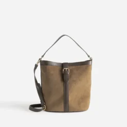 Sac à main taupe suédé et marron